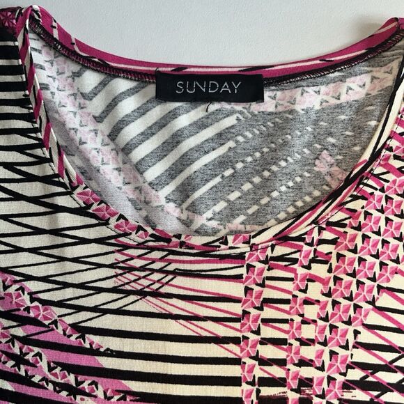 Sunday Artsy Geometric Asymmetrical Striped Top Long Sleeve Shirt Size Large ? - Picture 2 of 13